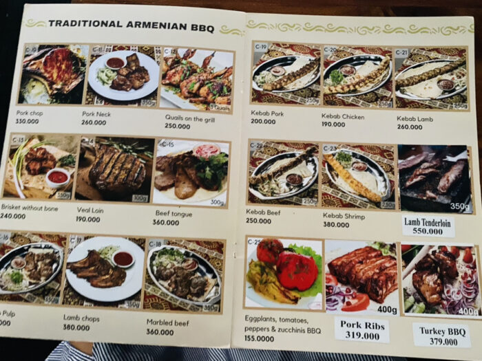 ホーチミンのアルメニア料理店のメニュー表②